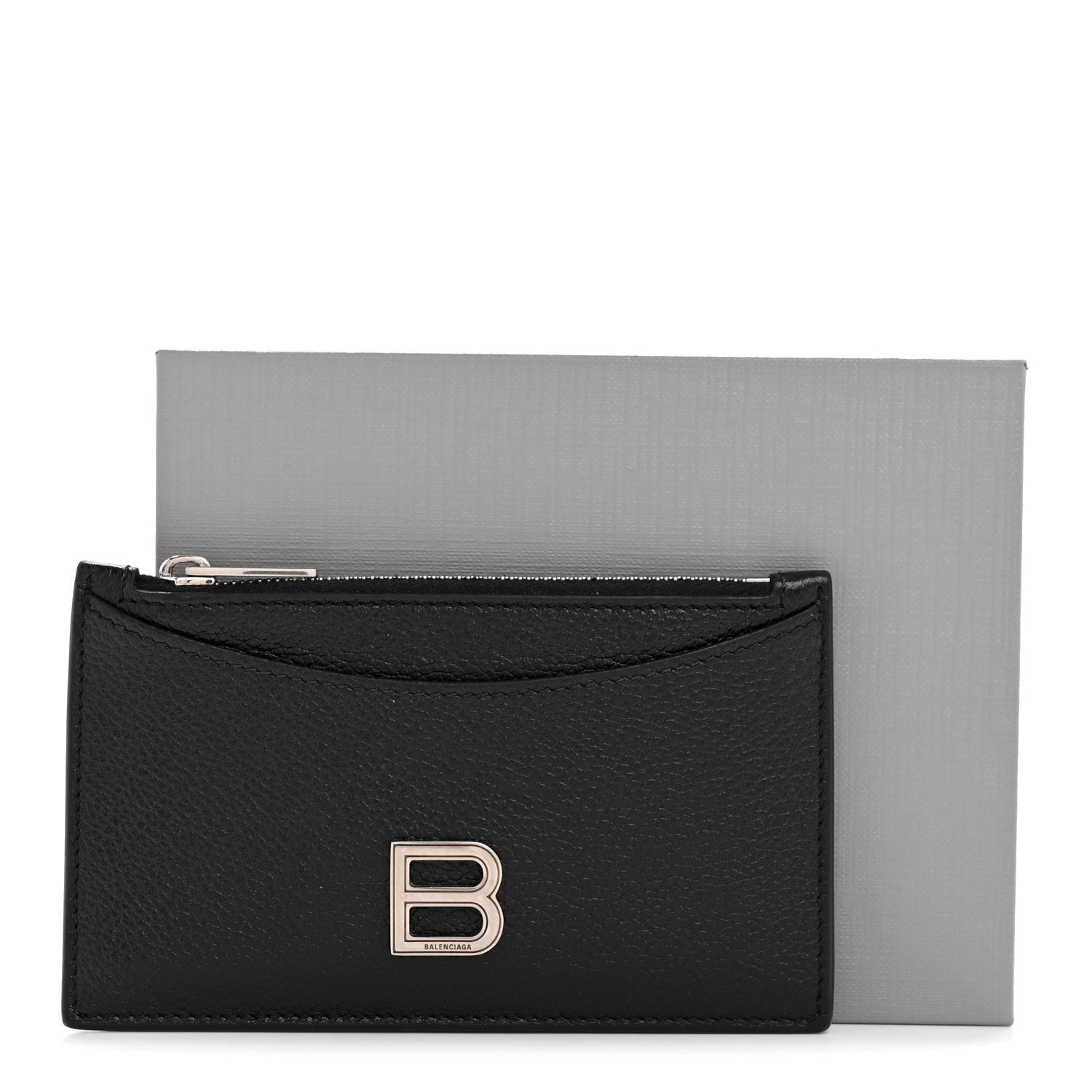 Calfskin Hourglass Long Coin Case  Holder Black