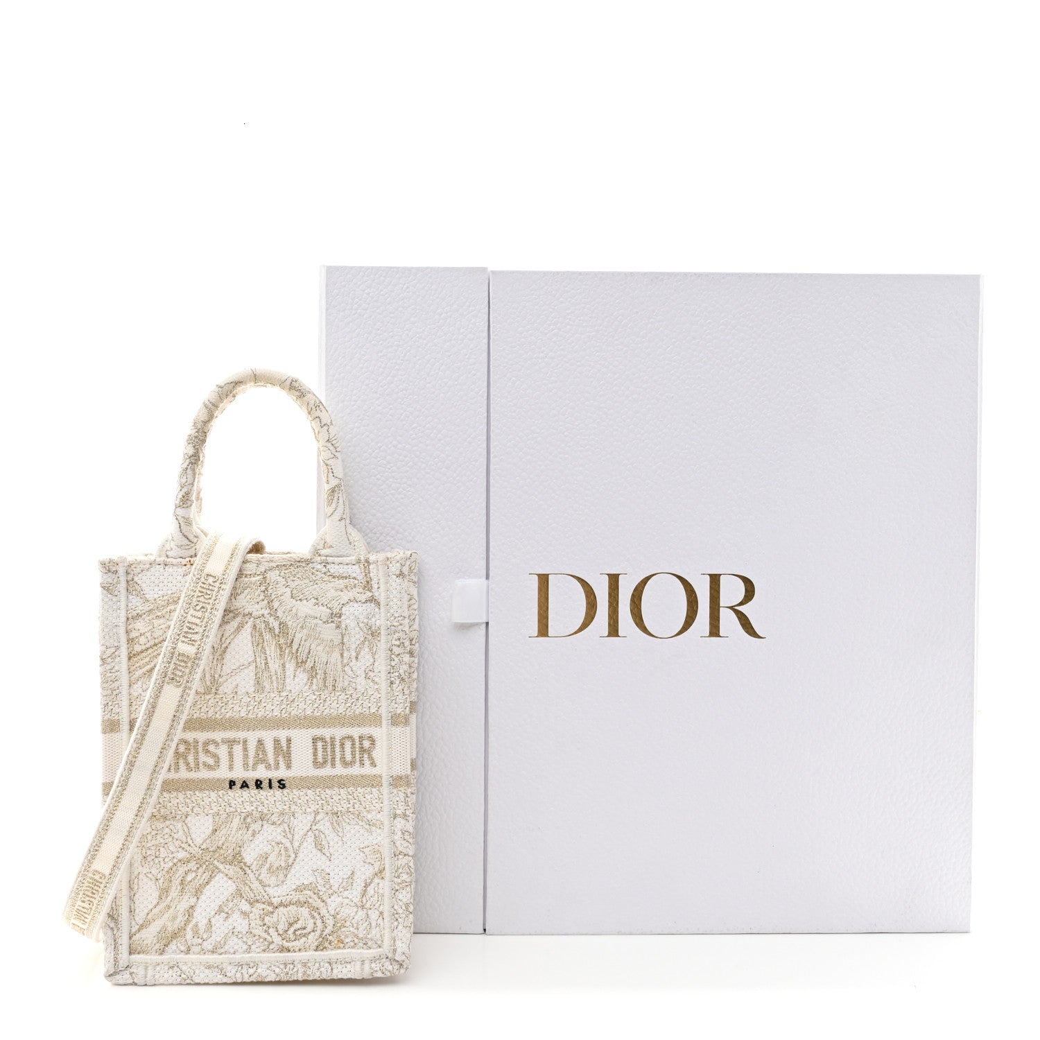 Canvas Embroidered Jardin D'Hiver Mini Book Tote Phone Bag White Gold