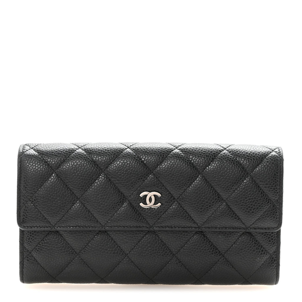 Caviar Quilted Large Gusset Flap Wallet Black