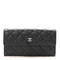 Caviar Quilted Large Gusset Flap Wallet Black
