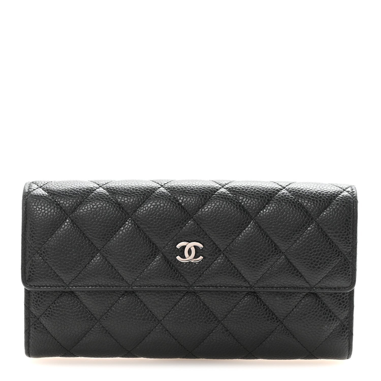 Caviar Quilted Large Gusset Flap Wallet Black