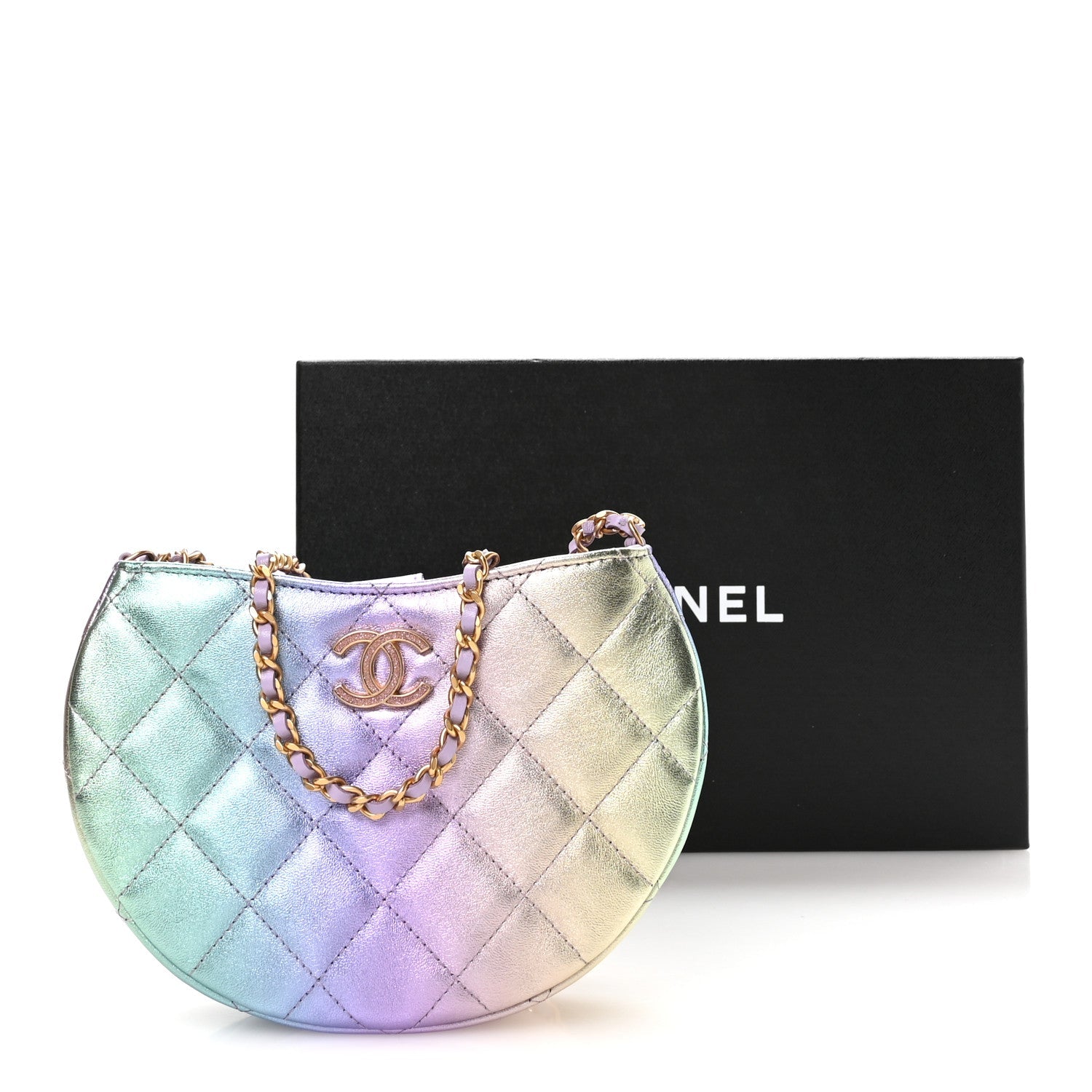 Gradient Metallic Lambskin Quilted Hobo Bag Pink Purple Green