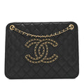 Calfskin Quilted CC Chain Accordion Tote Black