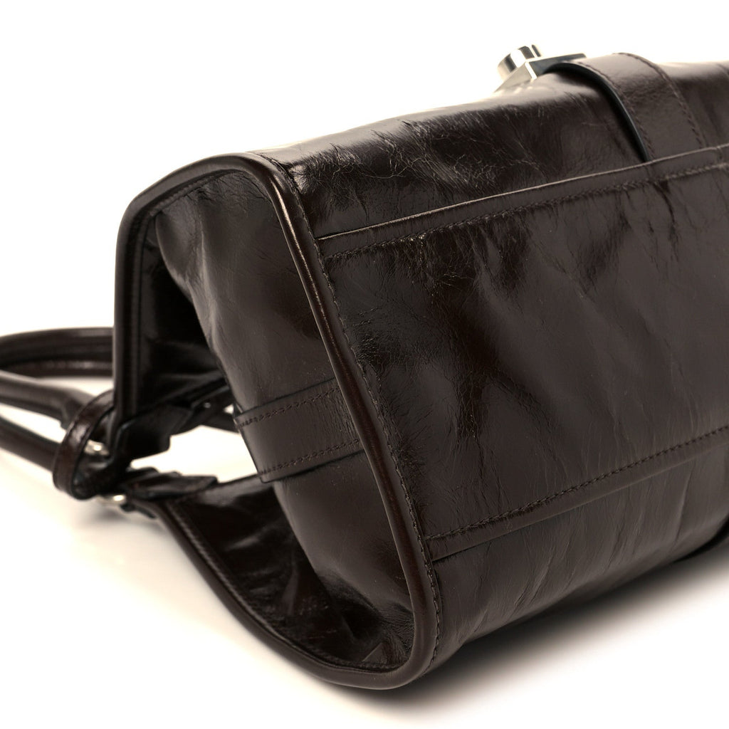 Glossy Calfskin Medium Tote Bag Dark Brown