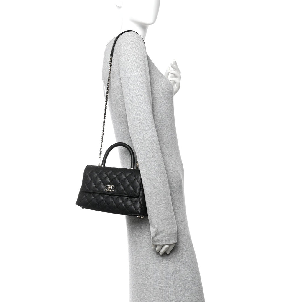 Caviar Quilted Mini Coco Handle Flap Black