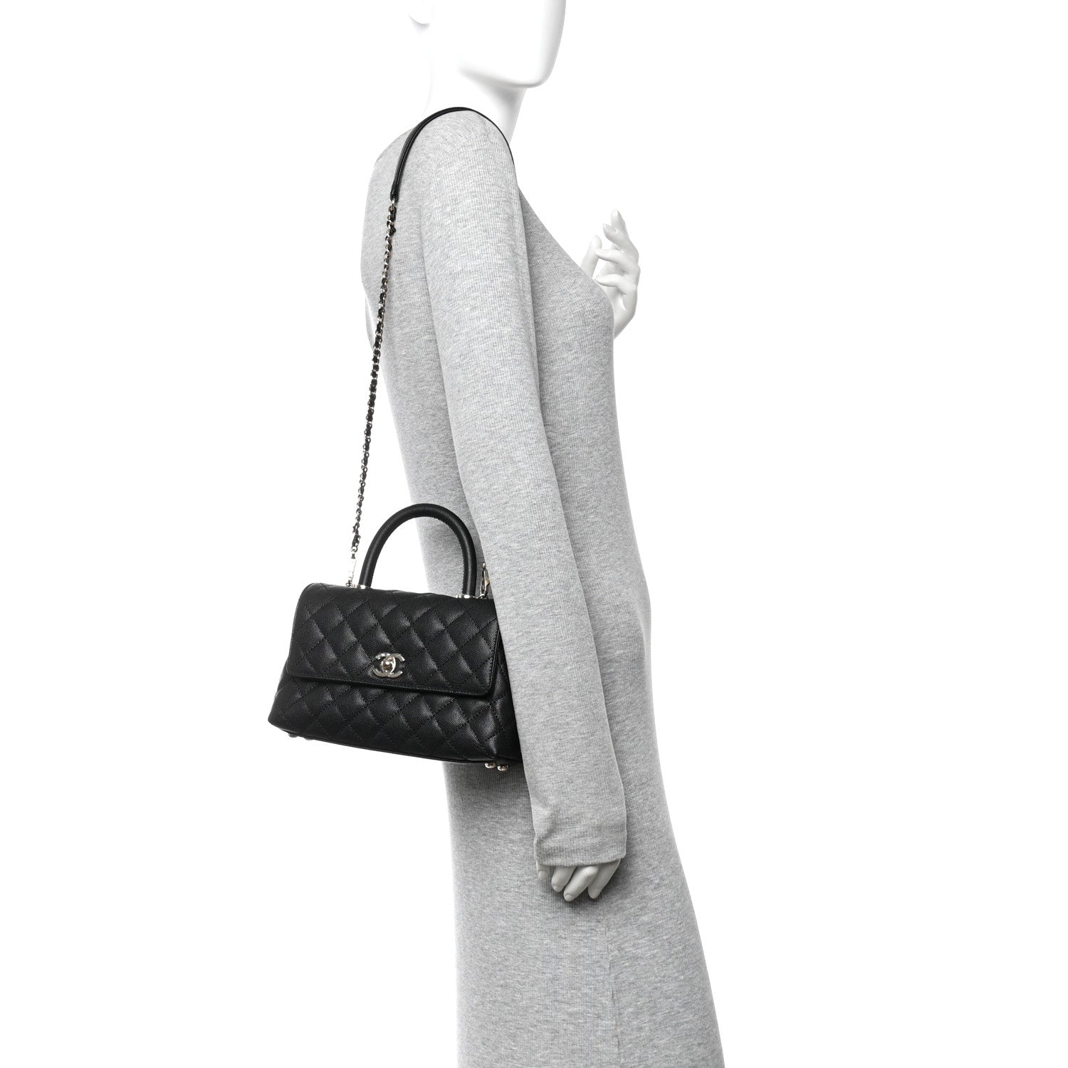 Caviar Quilted Mini Coco Handle Flap Black