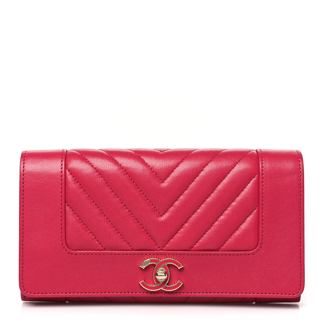 Sheepskin Chevron Quilted Mademoiselle Vintage Flap Wallet Pink