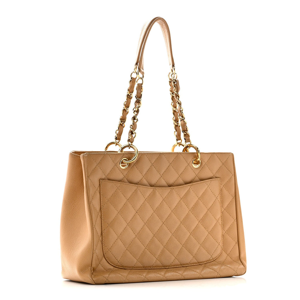 Caviar Quilted Grand Shopping Tote GST Dark Beige