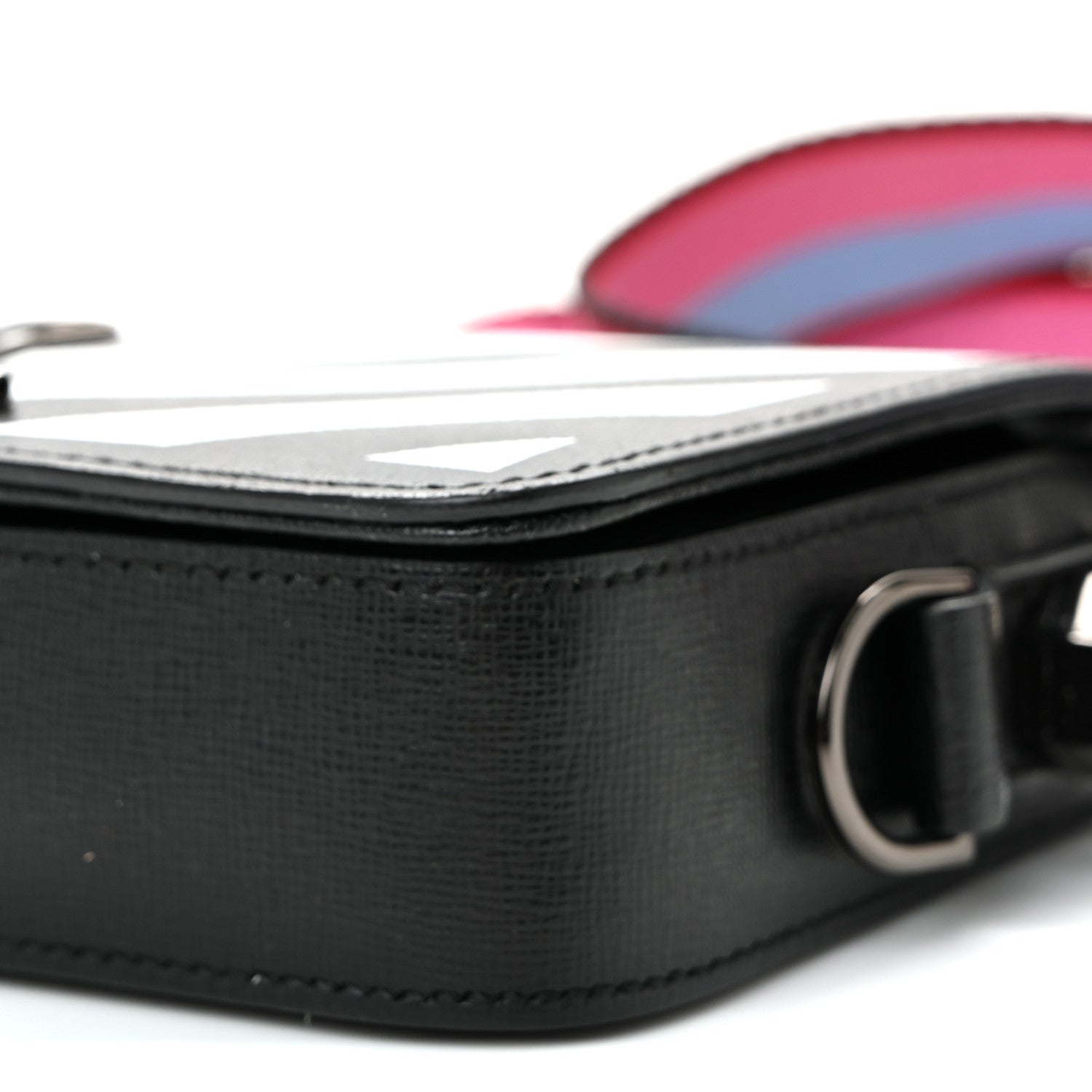Saffiano Striped Mini Diag Binder Clip Bag Black White Indus