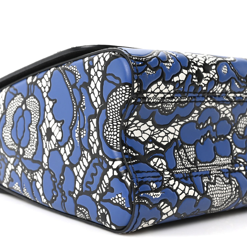 Calfskin Lace Flower Inlay Twist Shoulder Bag MM Navy Black