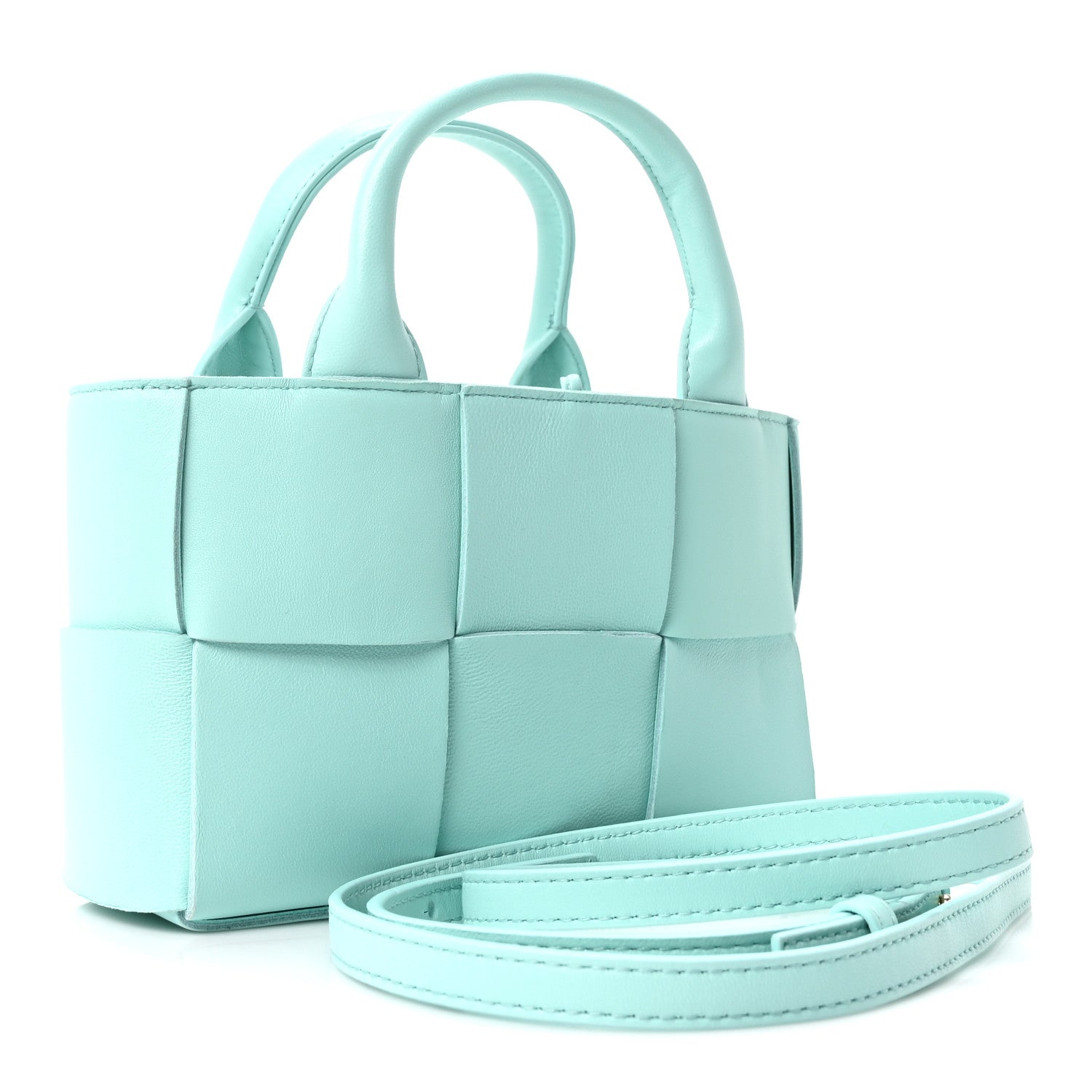 Grained Calfskin Maxi Intrecciato Small Arco Tote Pale Blue
