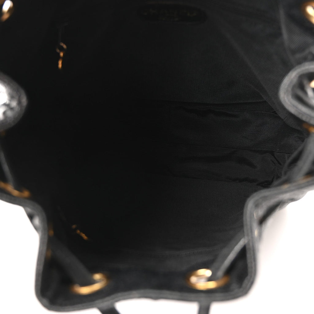 Caviar Quilted Drawstring Backpack Black