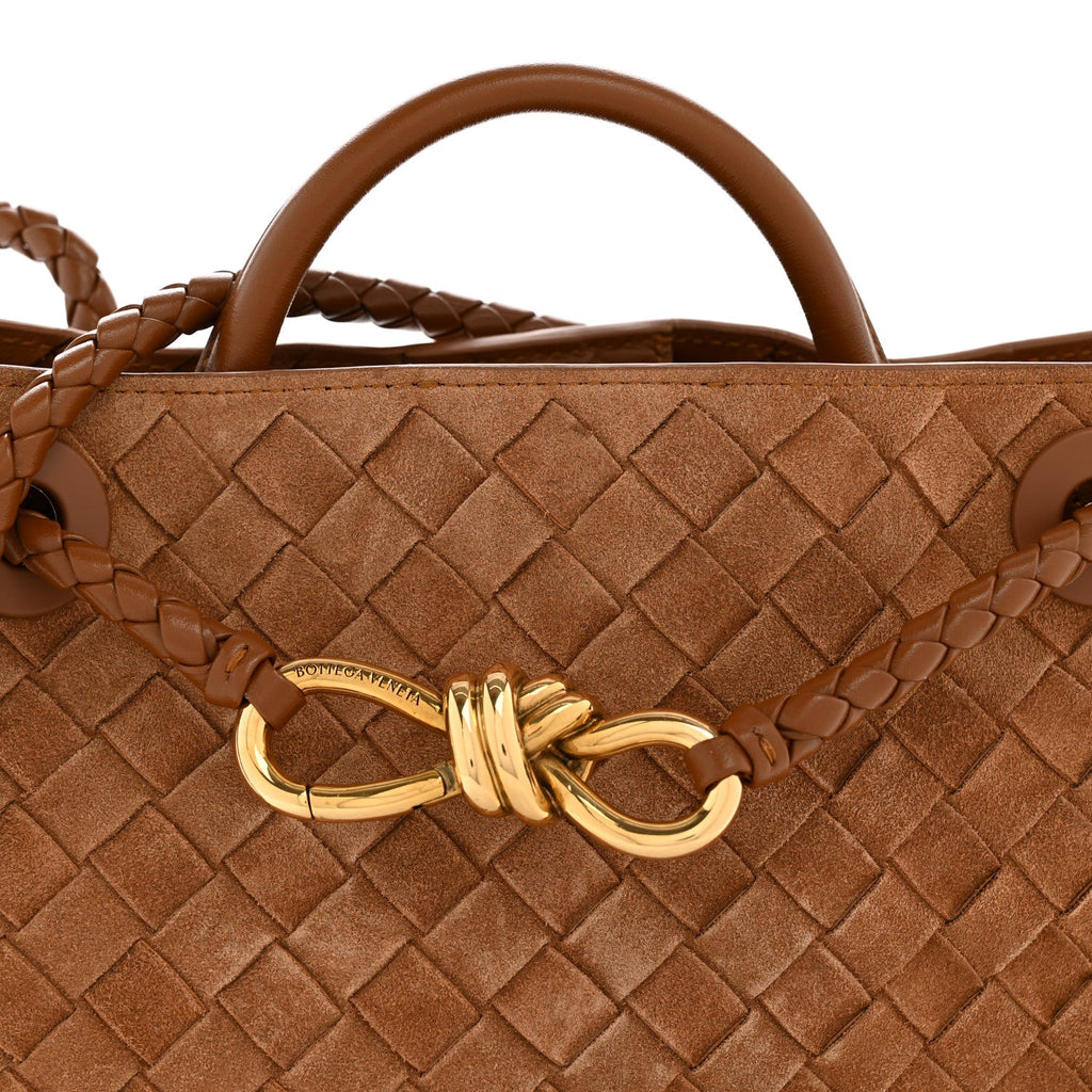 Suede Intrecciato Small Andiamo Shoulder Bag Amber