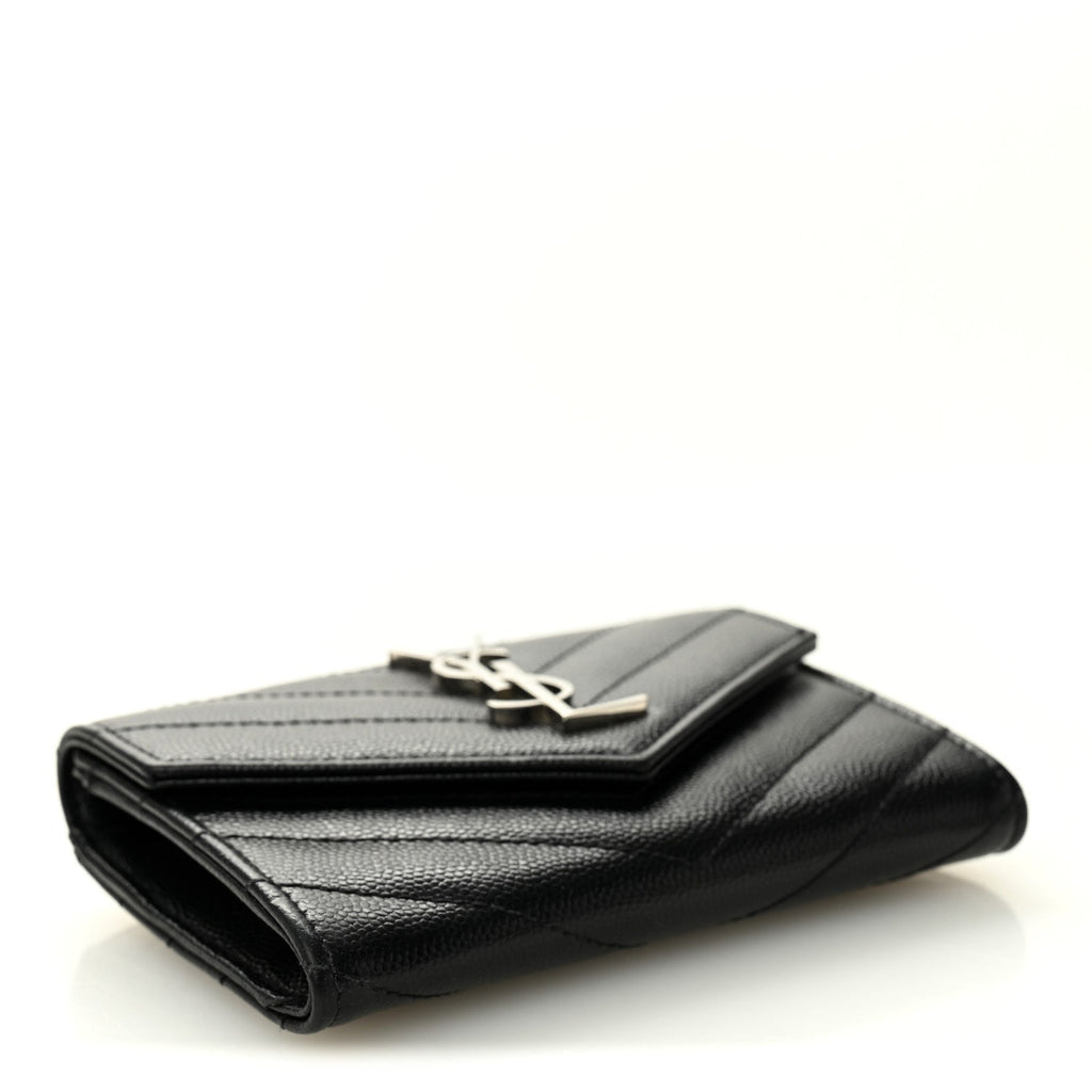 Grain De Poudre Matelasse Chevron Small Monogram Envelope Wallet Black