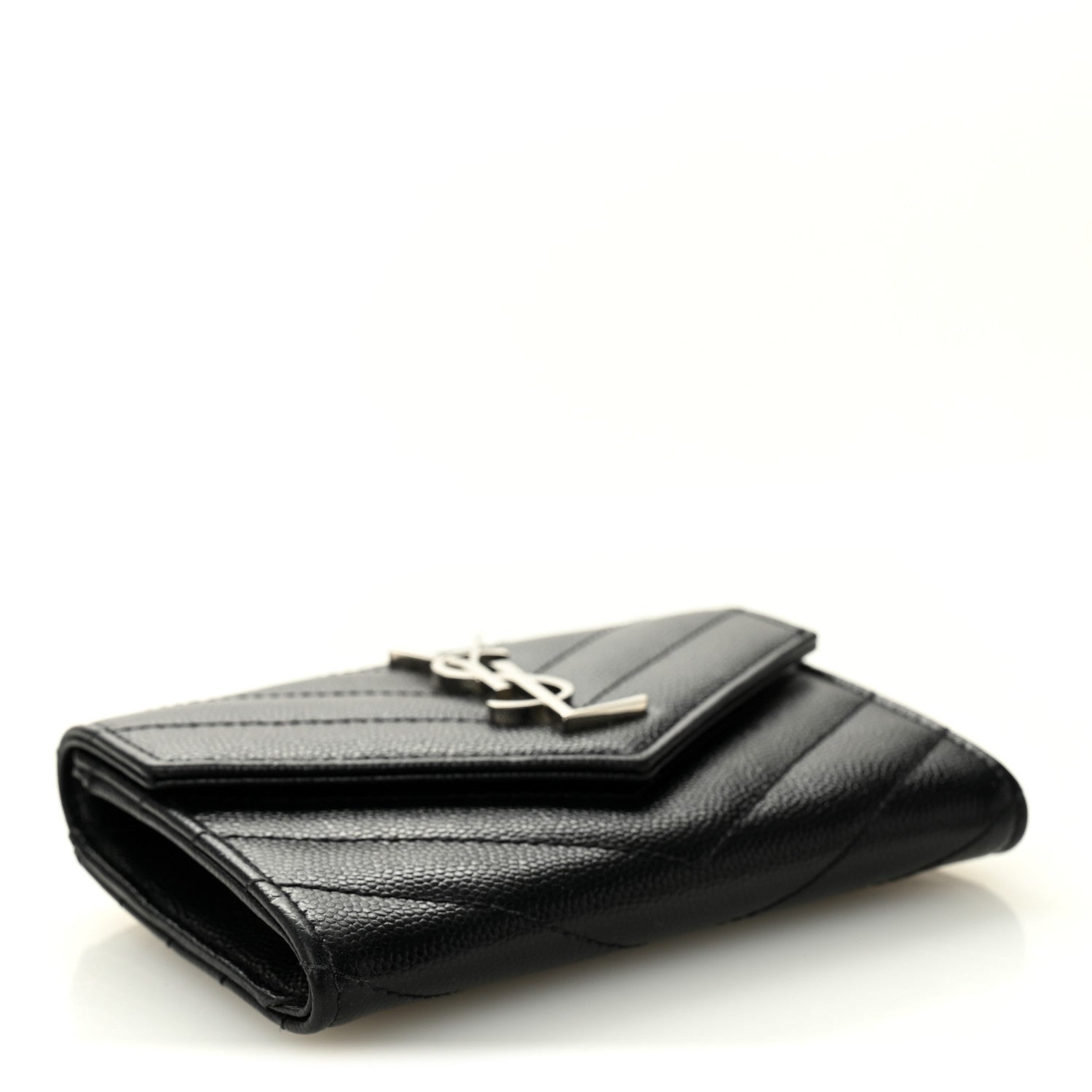 Grain De Poudre Matelasse Chevron Small Monogram Envelope Wallet Black