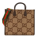 Monogram Jumbo GG Textured Dollar Calfskin Web Tote Bag Camel Ebony New Acero