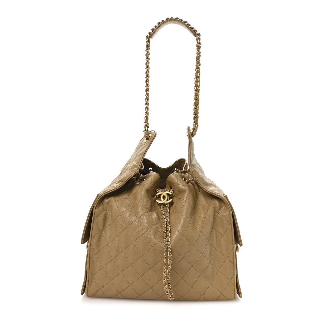 Caviar Quilted Medium Chanel 25 Handbag Dark Beige