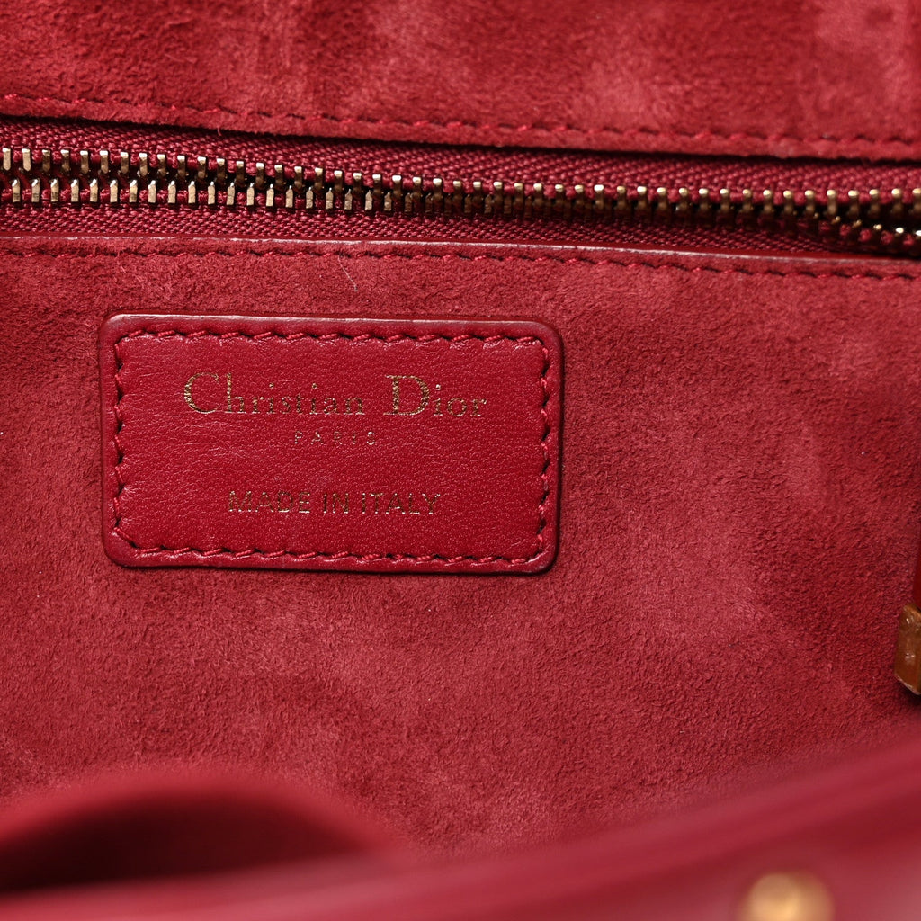 Lambskin Cannage Studded Small Dioraddict Flap Bag Red