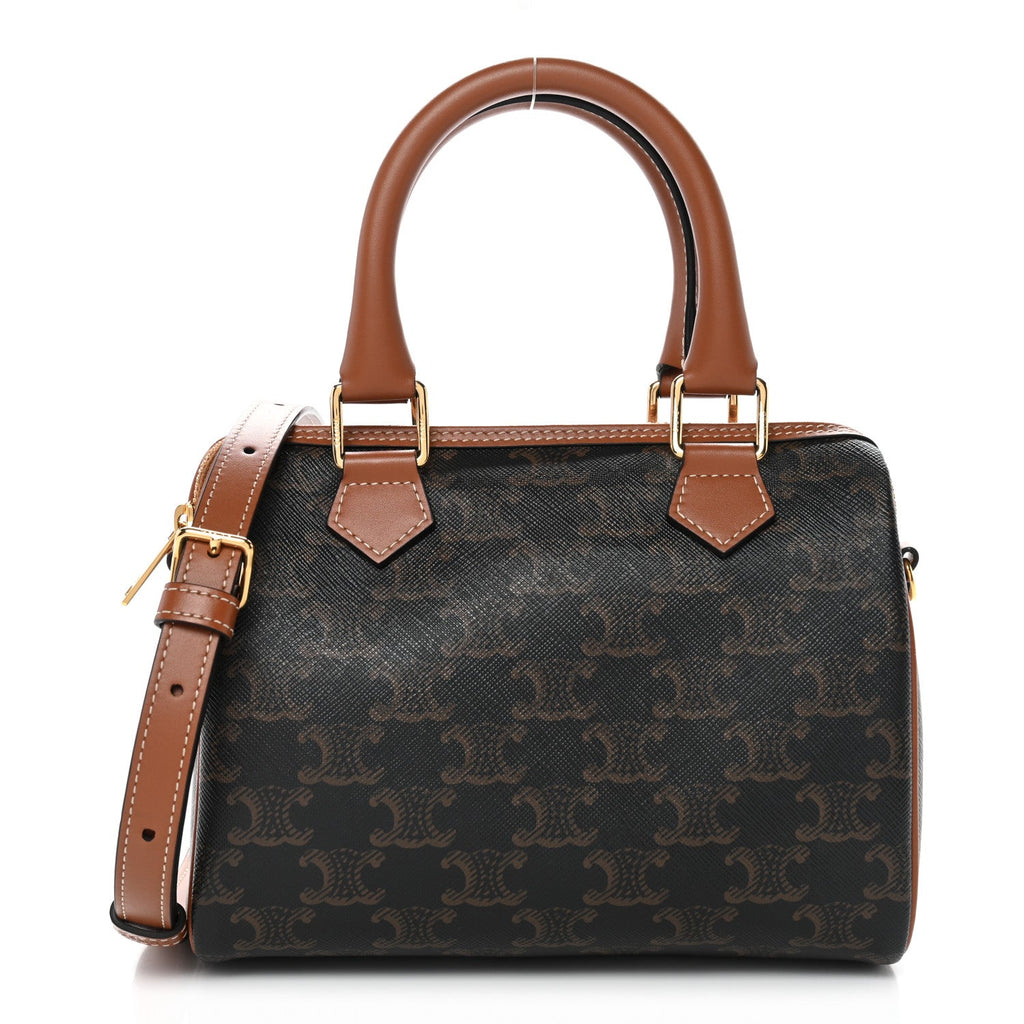 Triomphe Canvas Calfskin Small Boston Bag Tan