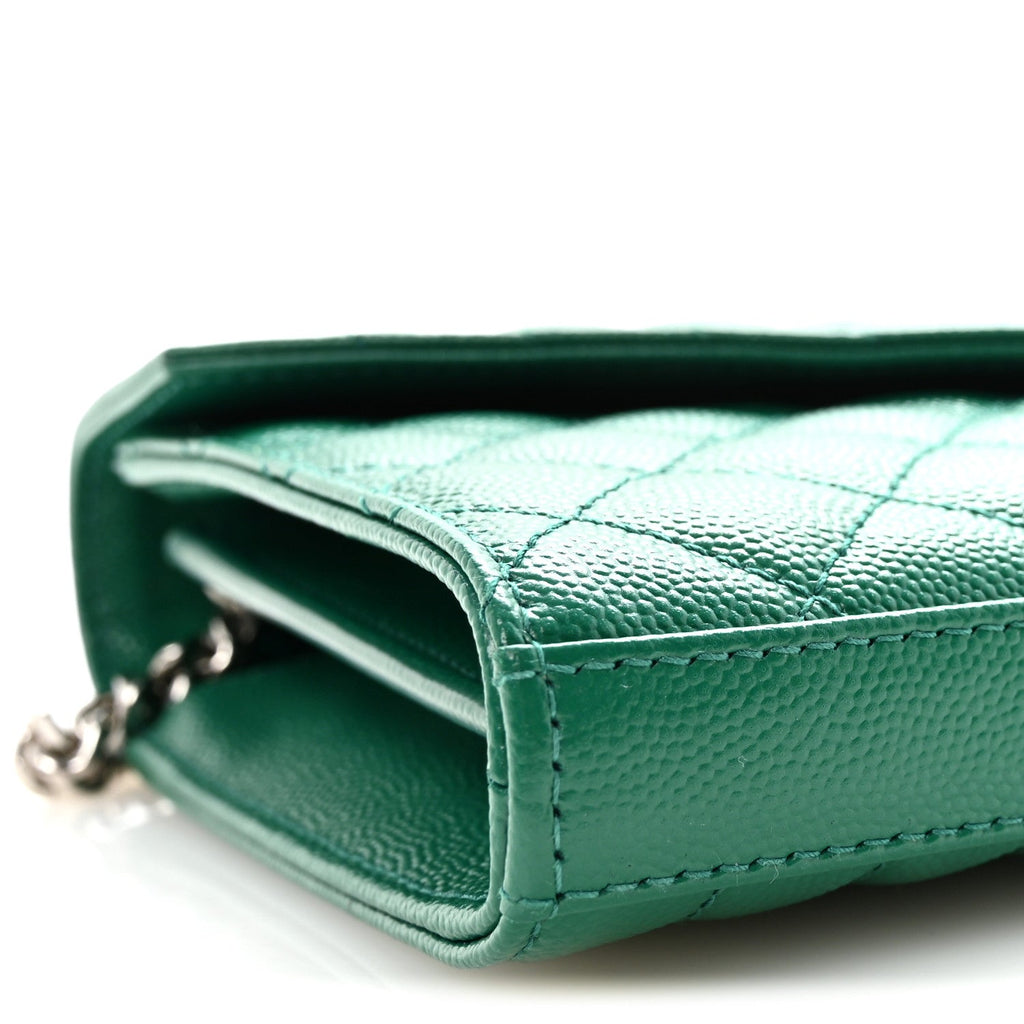 Grain De Poudre Mixed Matelasse Triquilt Monogram Chain Wallet Green Field