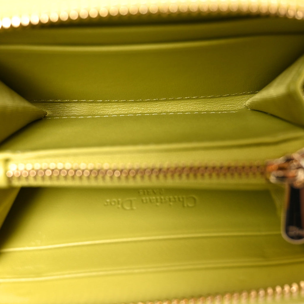Patent Cannage Small Lady Dior Voyageur Coin Purse Lime
