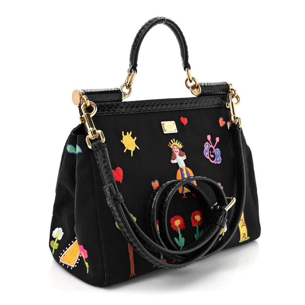 Neoprene Watersnake Embellished Medium Miss Sicily Satchel Black Multicolor
