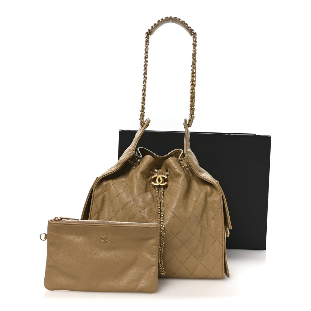 Caviar Quilted Medium Chanel 25 Handbag Dark Beige