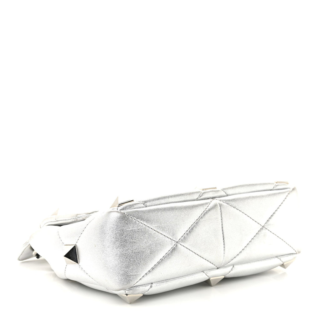 Nappa Medium Roman Stud Shoulder Bag Silver