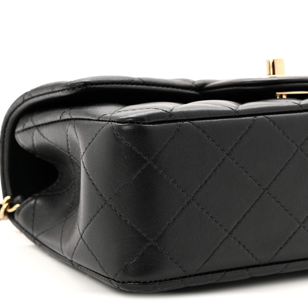 Lambskin Quilted Mini Top Handle Rectangular Flap Black