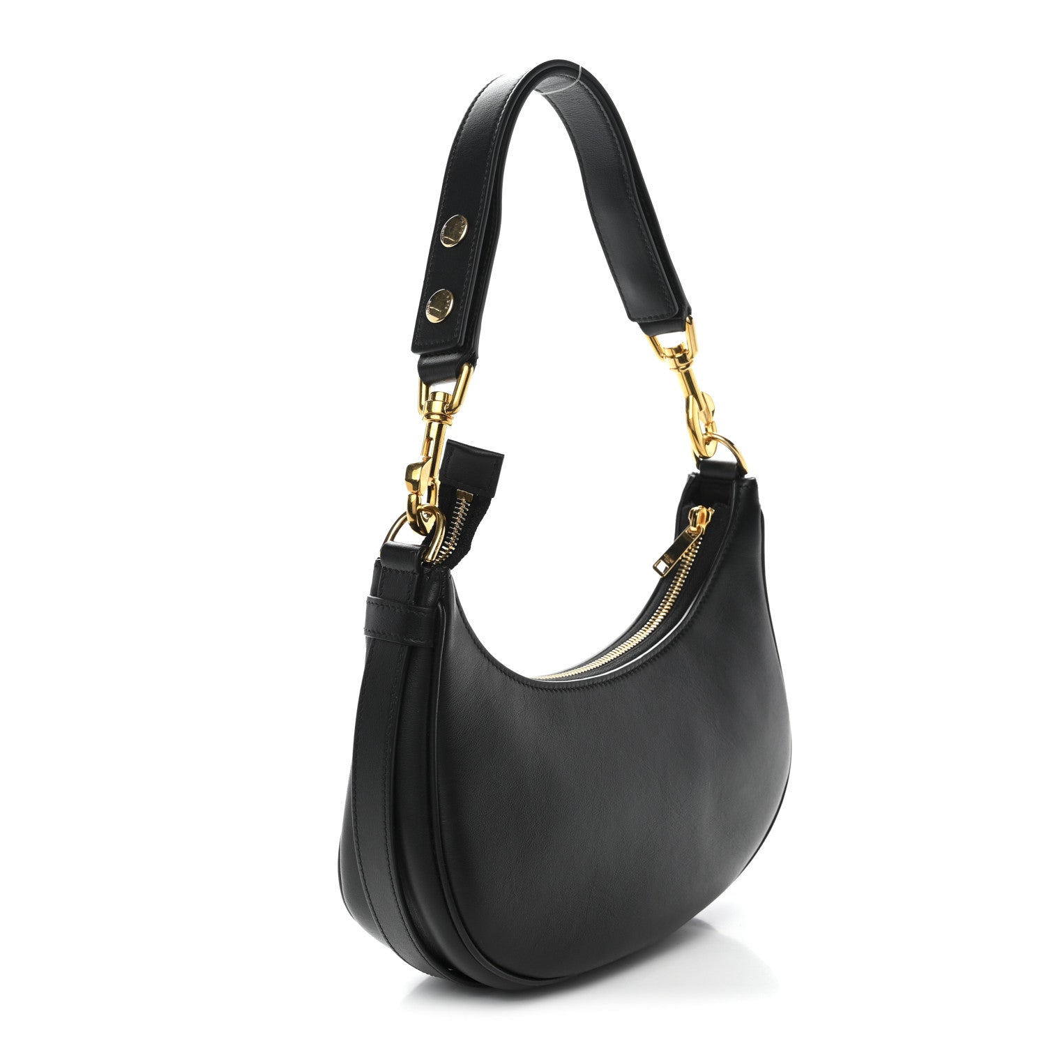 Smooth Calfskin Medium Strap Ava Shoulder Bag Black