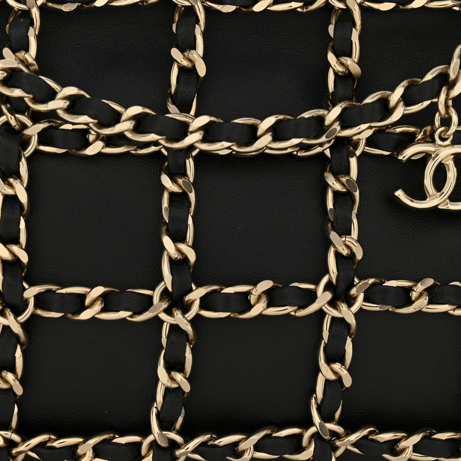 Lambskin Chain Frame Shoulder Bag Black