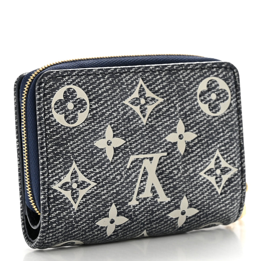Denim Effect Lambskin Embossed Monogram Lou Coussin Wallet Navy