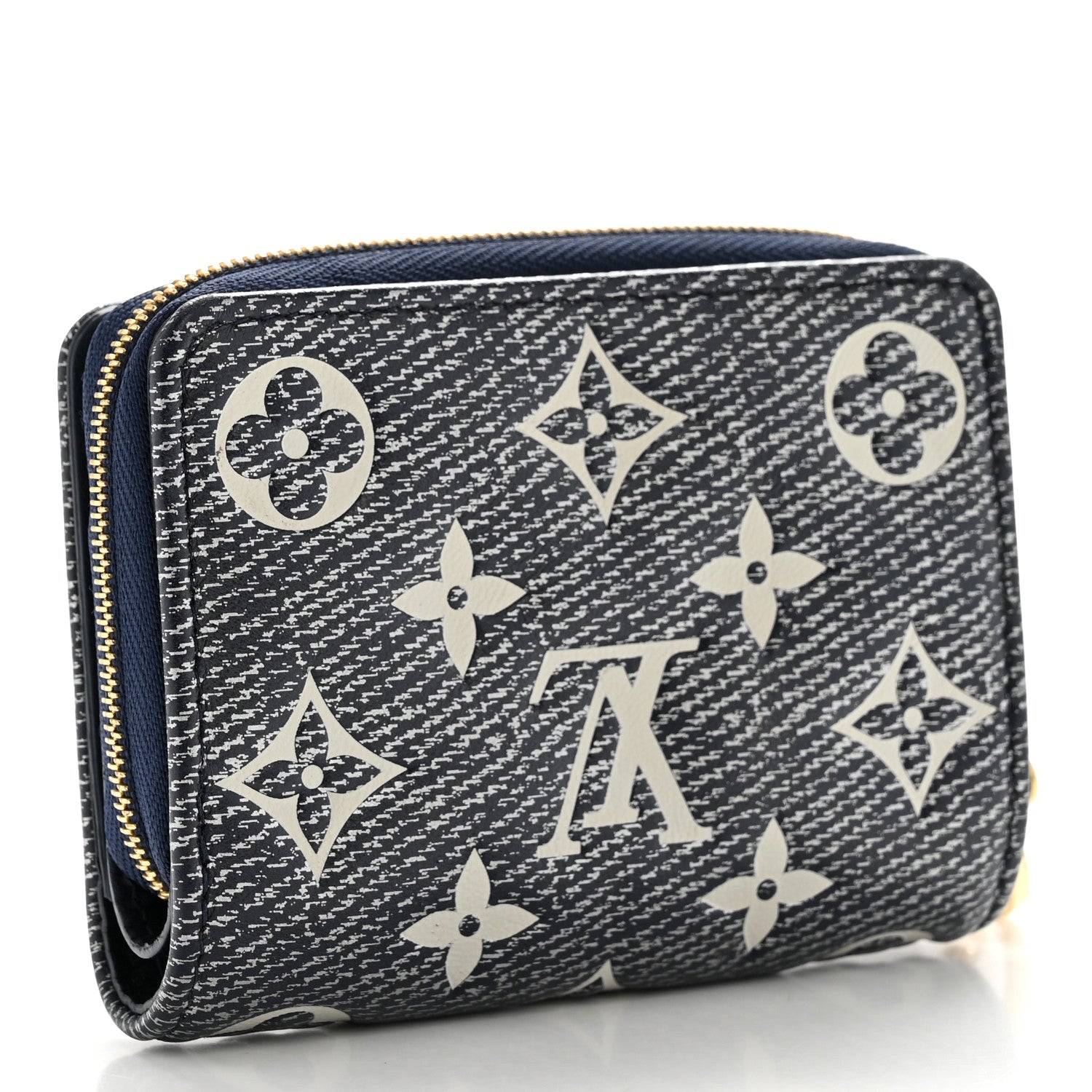 Denim Effect Lambskin Embossed Monogram Lou Coussin Wallet Navy