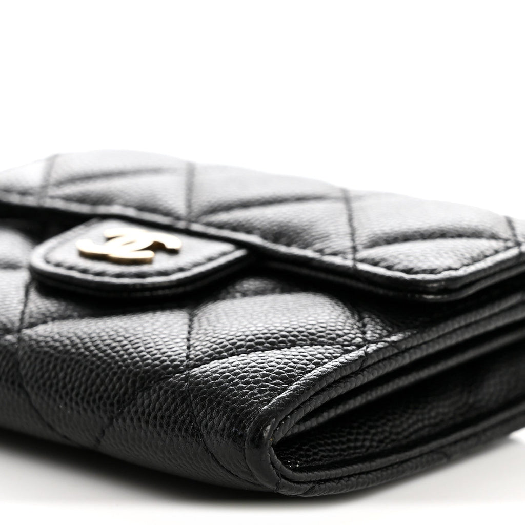 Caviar Quilted Flap  Holder On Chain Black