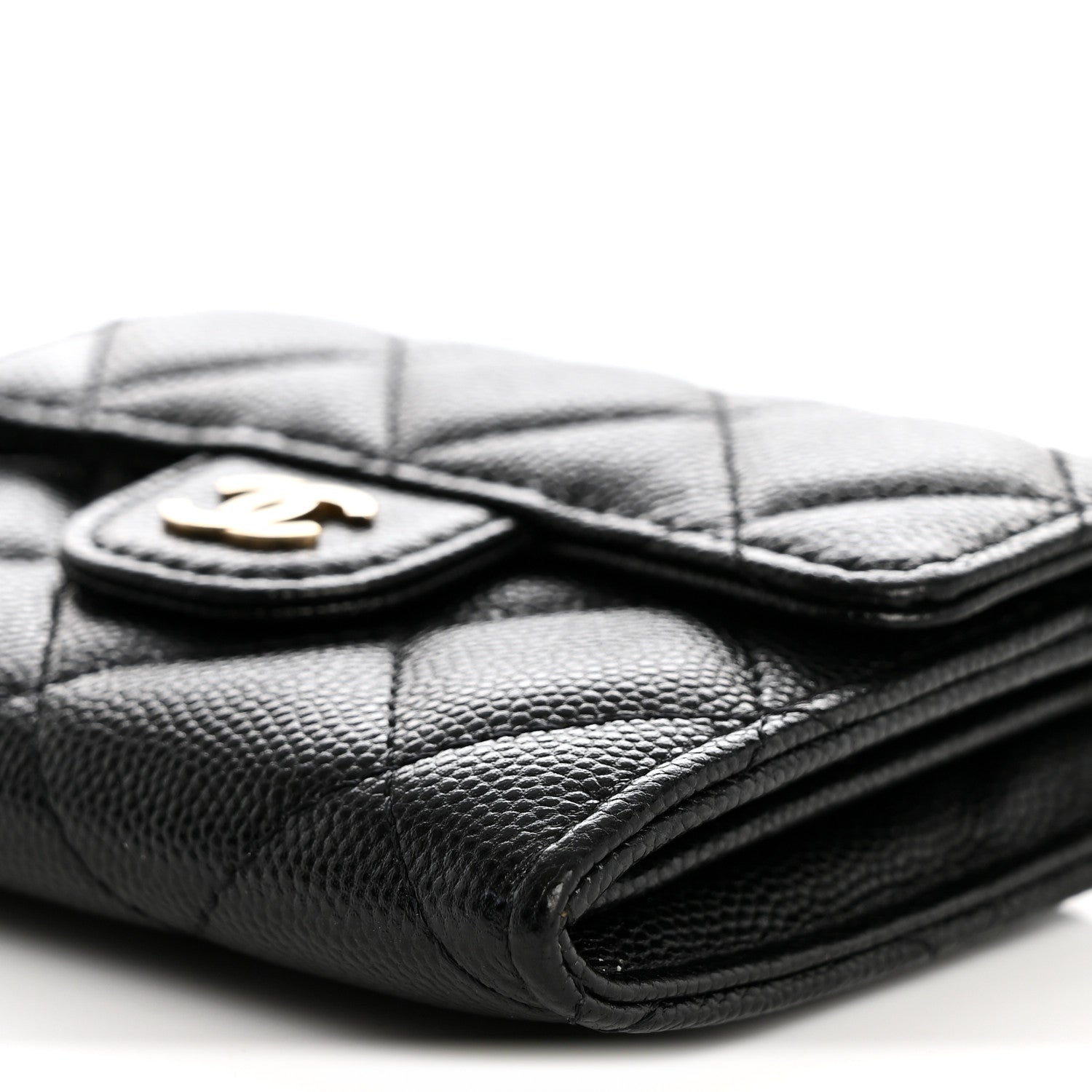 Caviar Quilted Flap  Holder On Chain Black