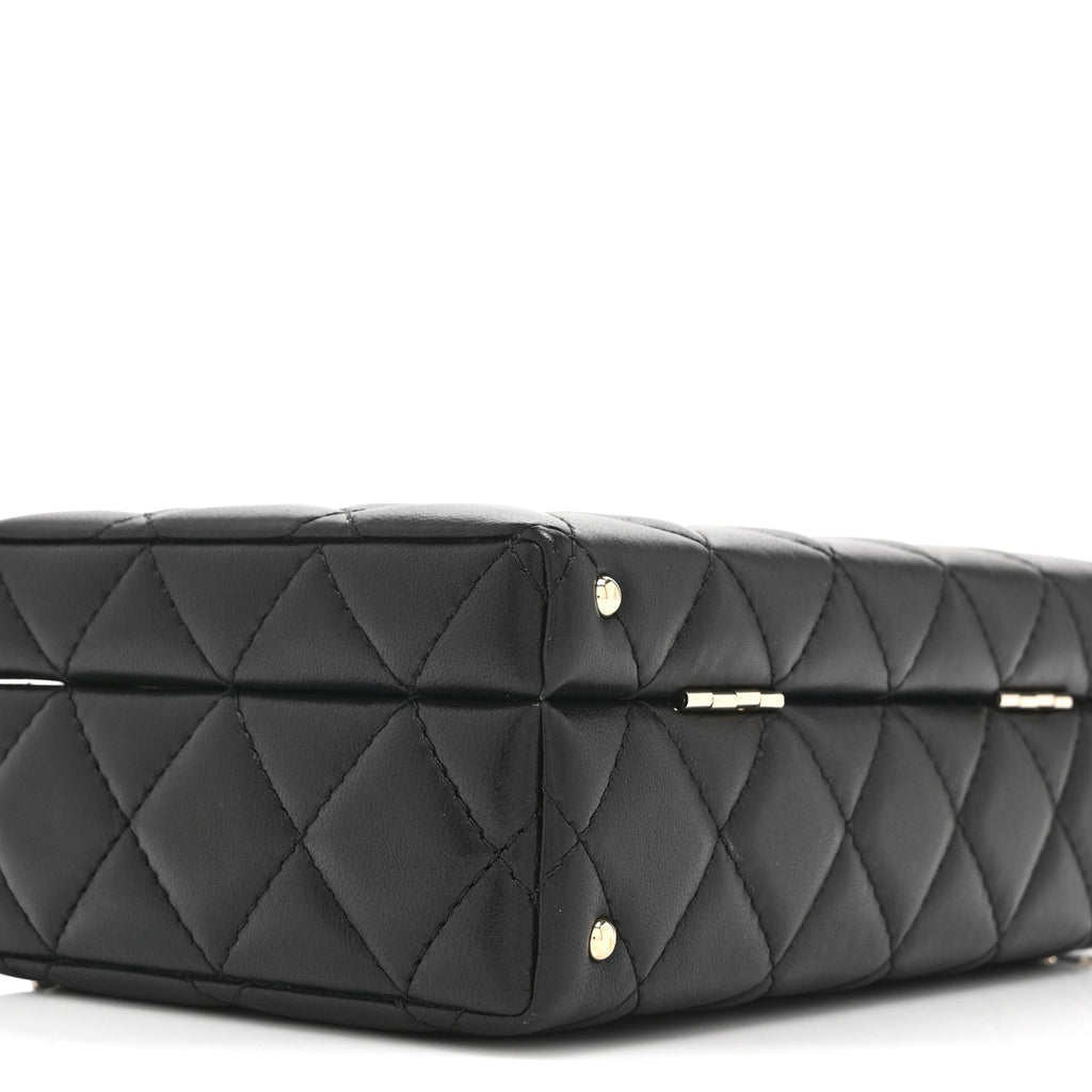 Lambskin Quilted Small CC Top Handle Box Bag Black