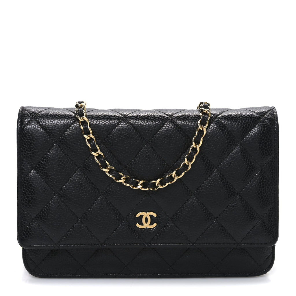 Caviar Quilted Wallet on Chain WOC Black