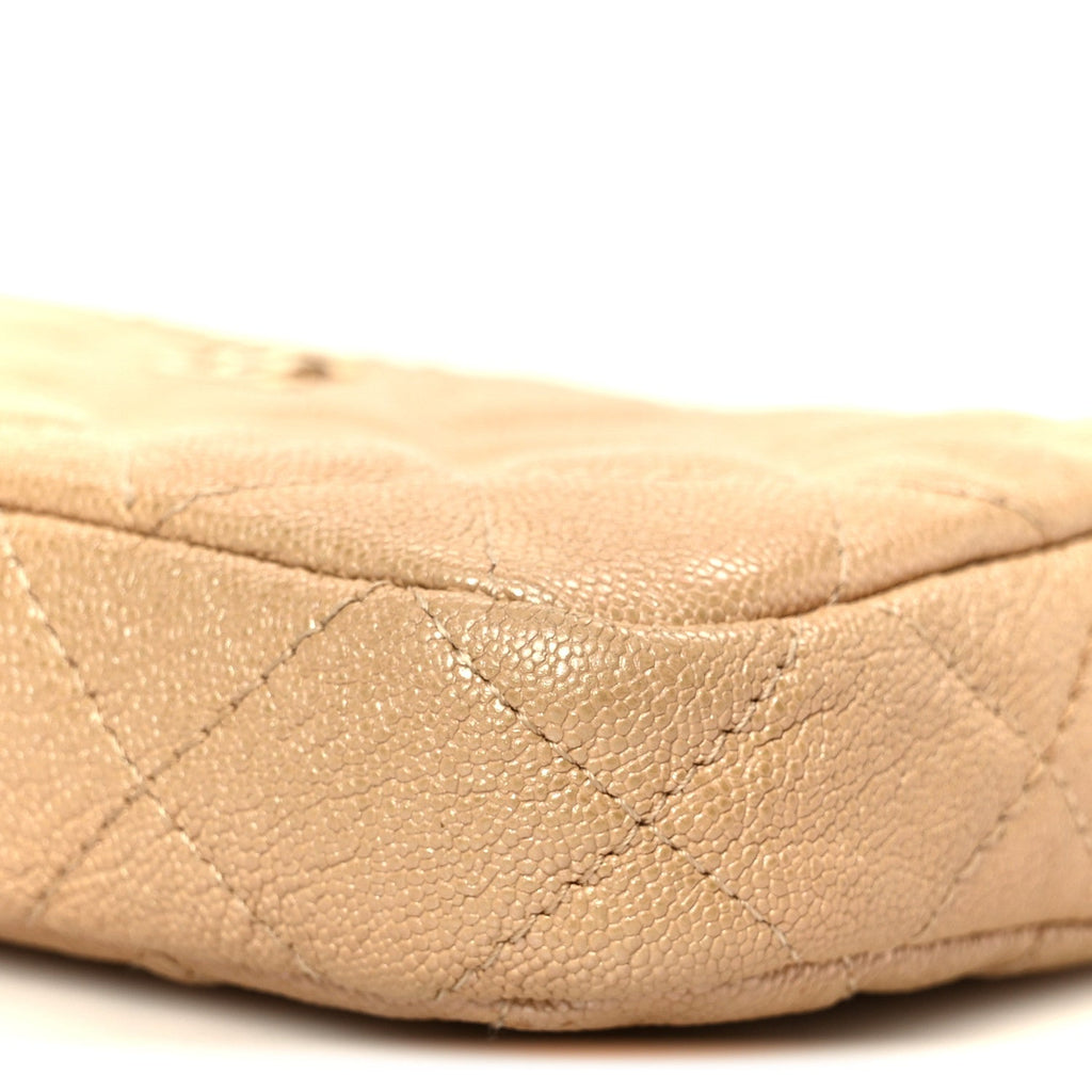 Metallic Caviar Quilted Small Clutch With Chain Gold