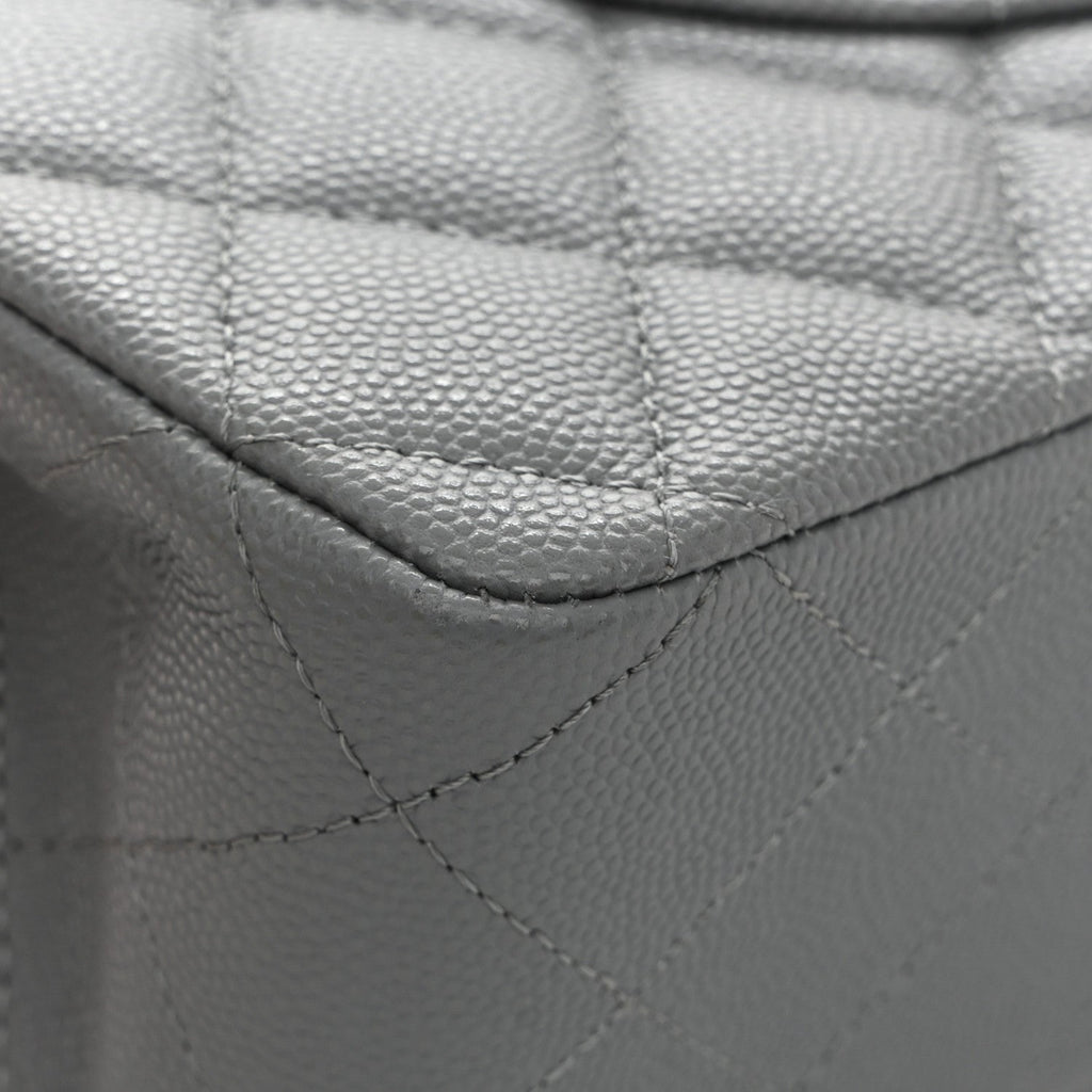 Caviar Quilted Medium Double Flap Grey