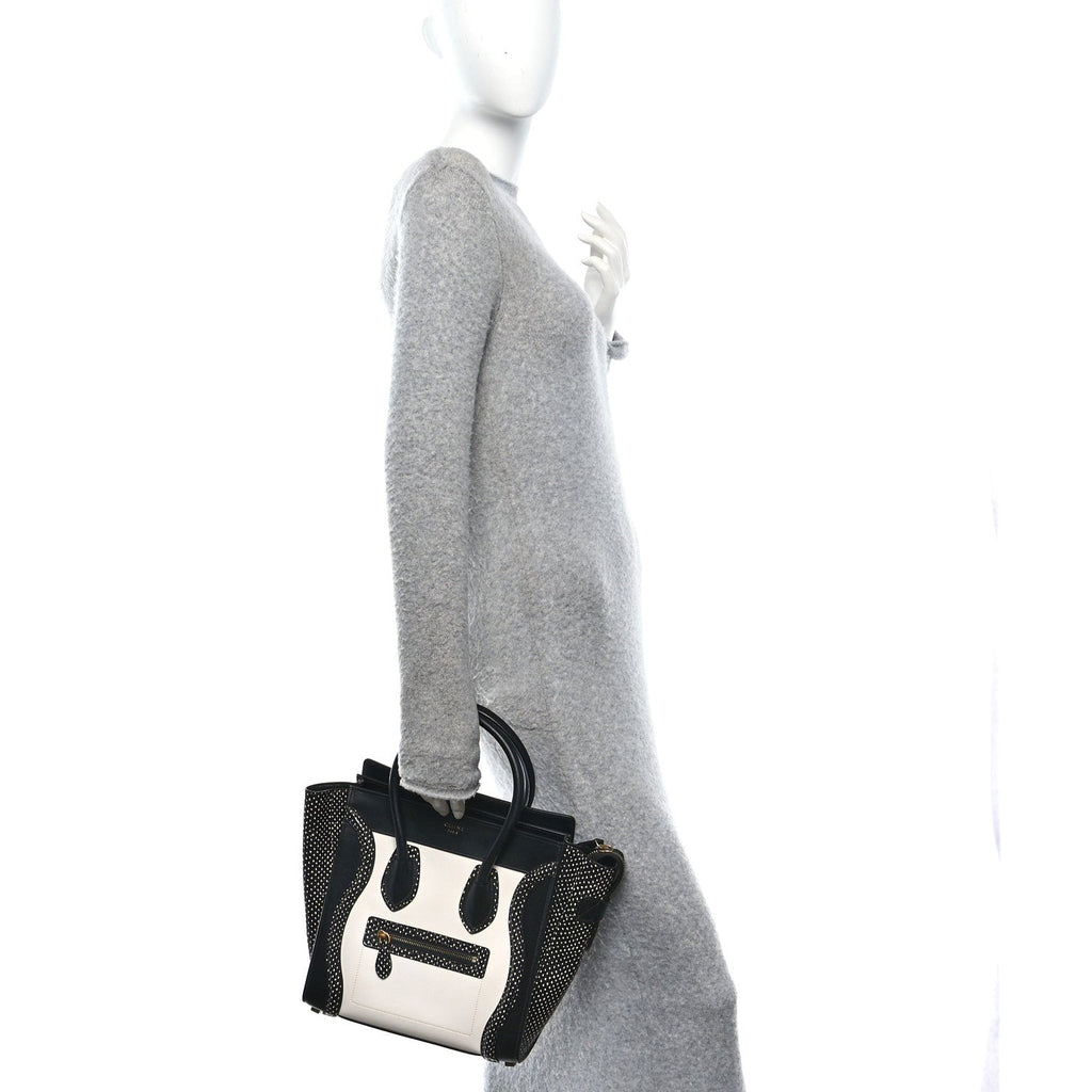 Polka Dot Snakeskin Smooth Calfskin Micro Luggage Black White