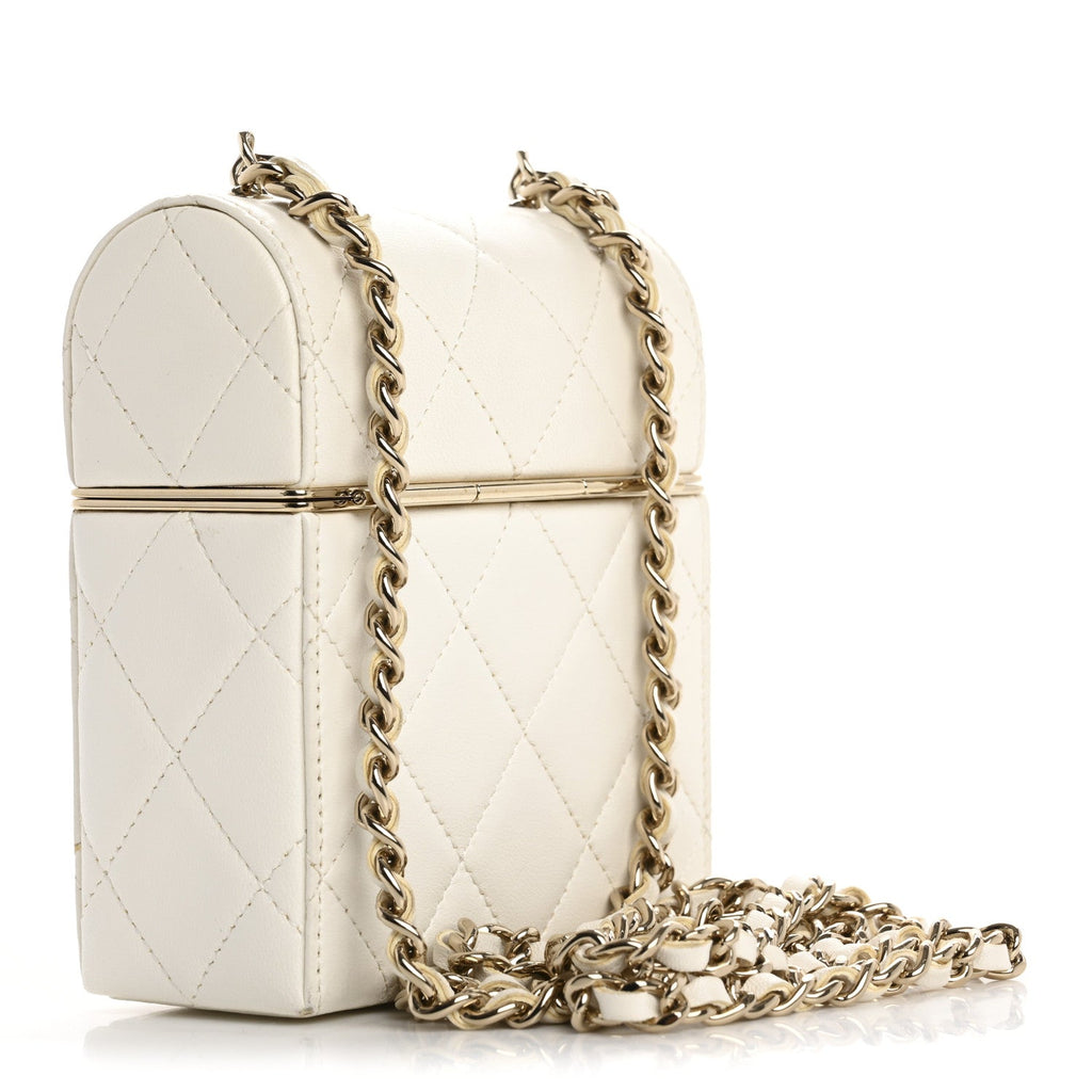 Lambskin Quilted Small Box With Chain White