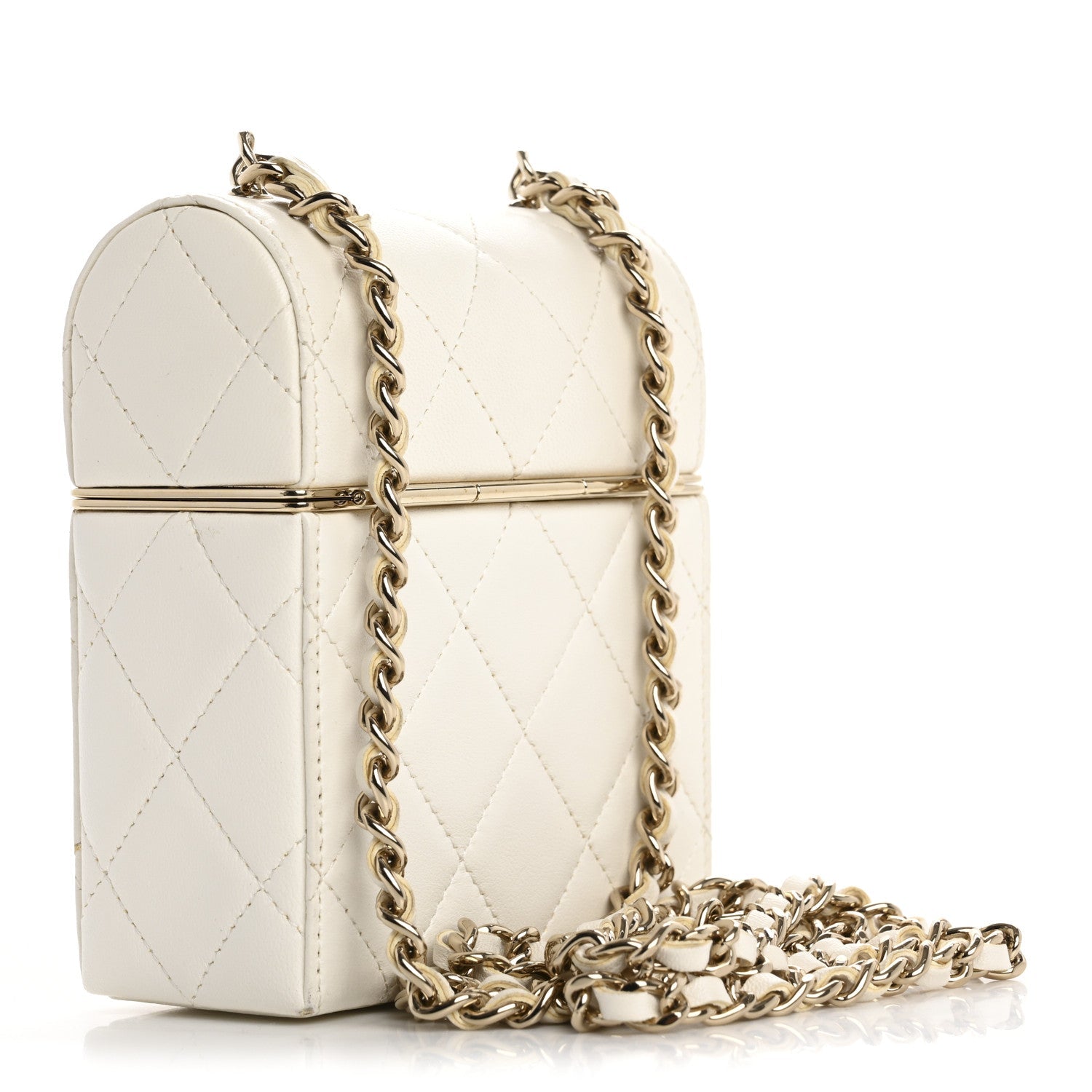 Lambskin Quilted Small Box With Chain White