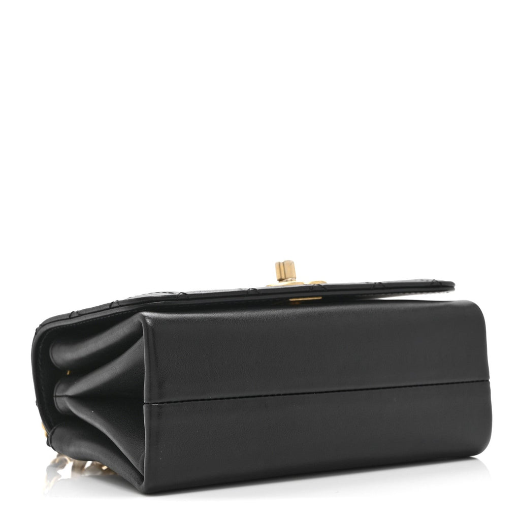 Calfskin Quilted Pearl Jewel Chain Flap Black
