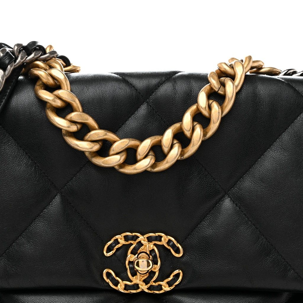 Lambskin Quilted Large Chanel 19 Flap Black