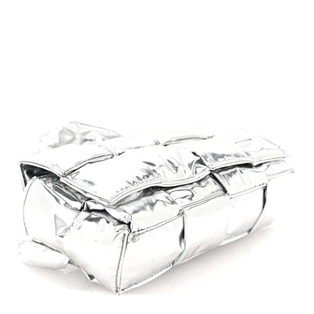 Metallic Lambskin Maxi Intrecciato Padded The Belt Cassette Bag Silver
