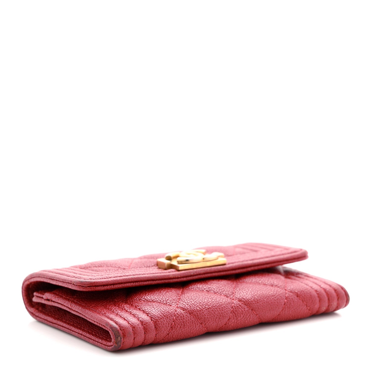 Caviar Quilted Boy Flap  Holder Wallet Red