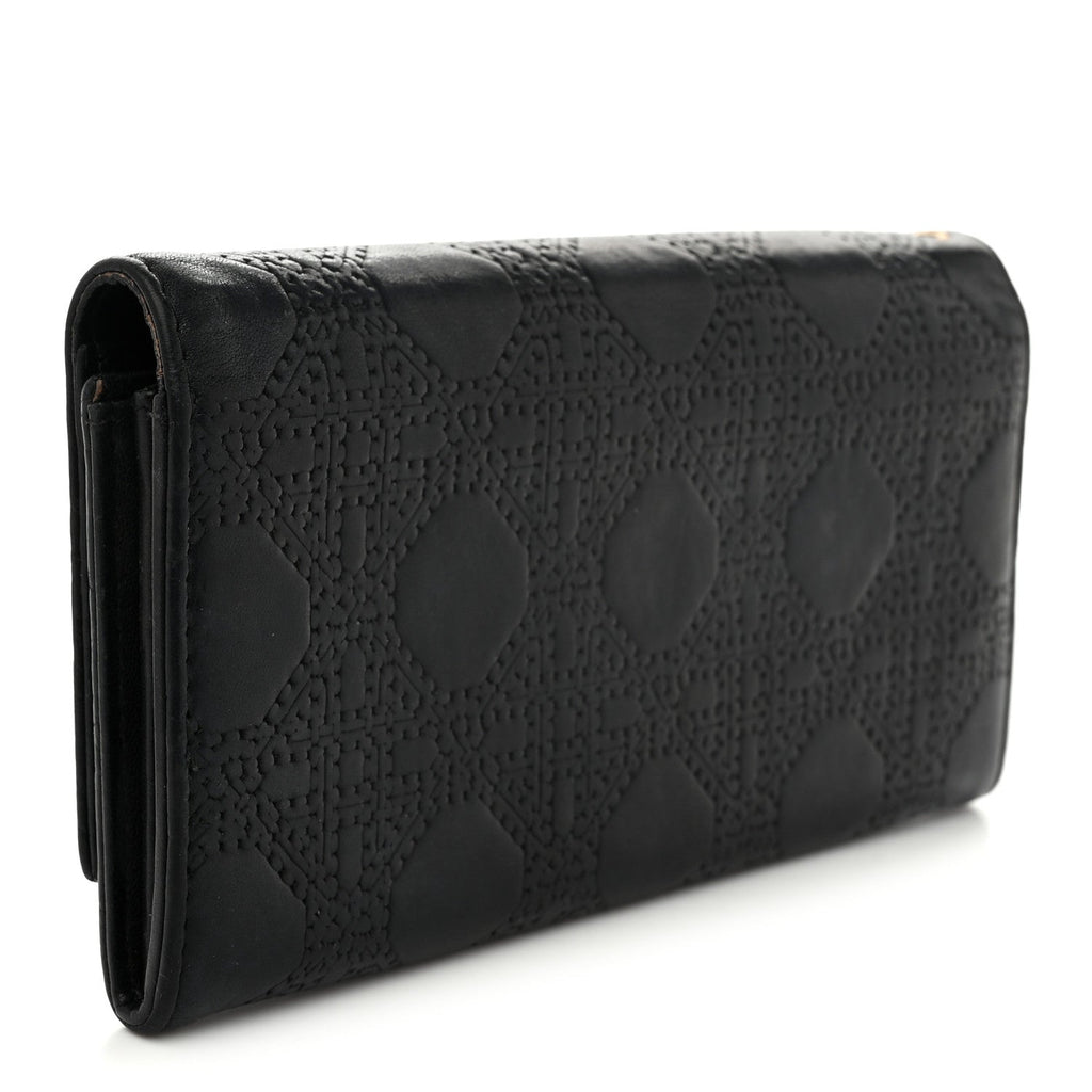 Calfskin Cannage Lady Dior Rendezvous Wallet Black