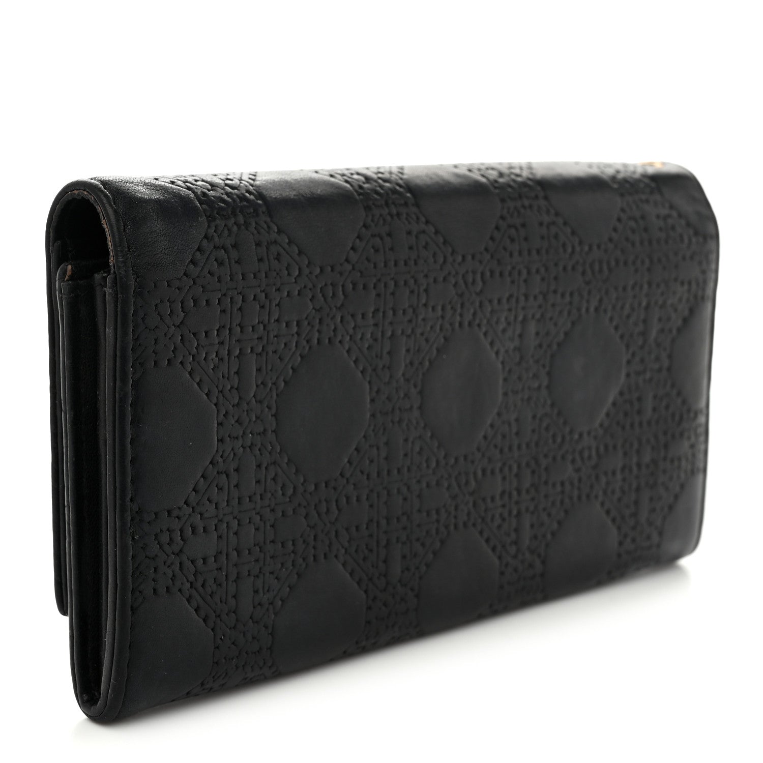Calfskin Cannage Lady Dior Rendezvous Wallet Black