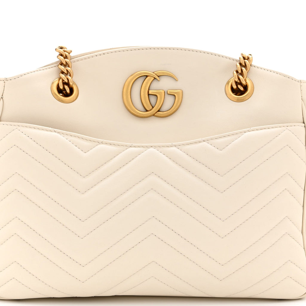 Calfskin Matelasse Medium GG Marmont Open Top Shoulder Bag White