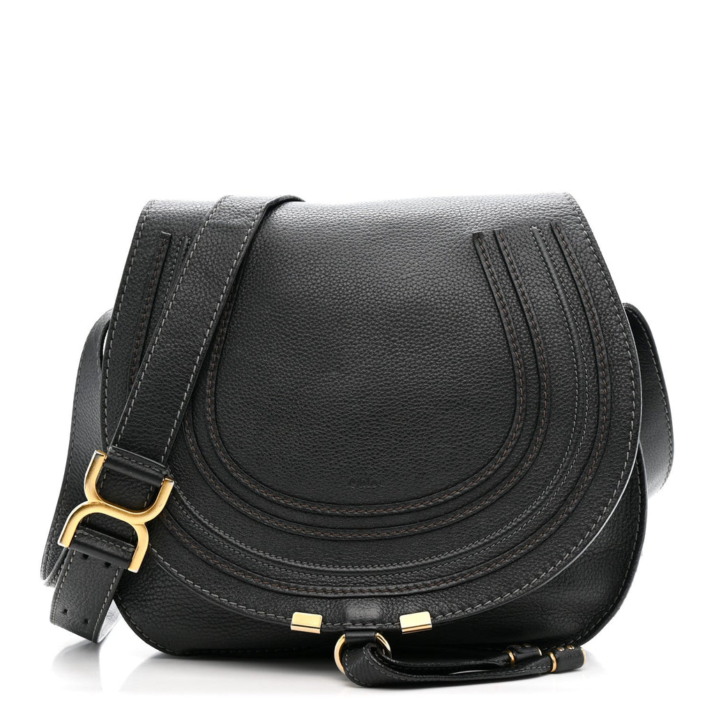 Calfskin Medium Marcie Round Crossbody Bag Black
